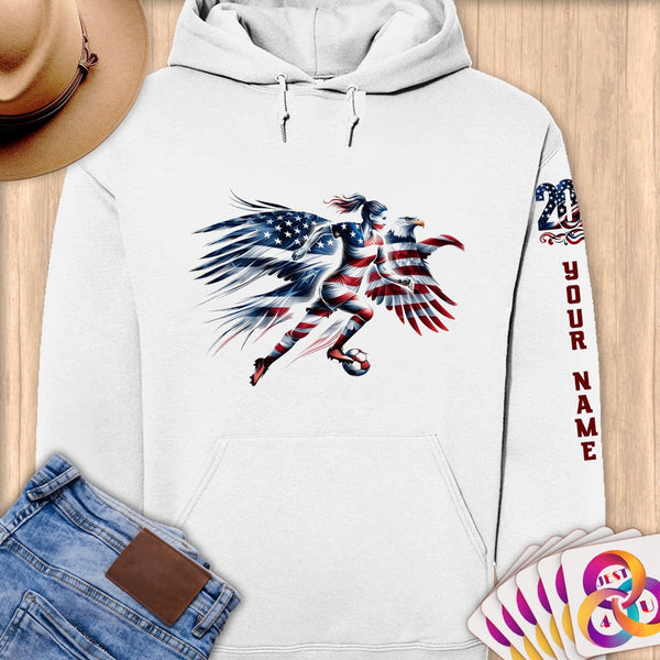 Physical Item S / White Patriotic Soccer Sports Player~Limited Edition 2024 "USA Excellence" ~ Personalized Premium Hoodie