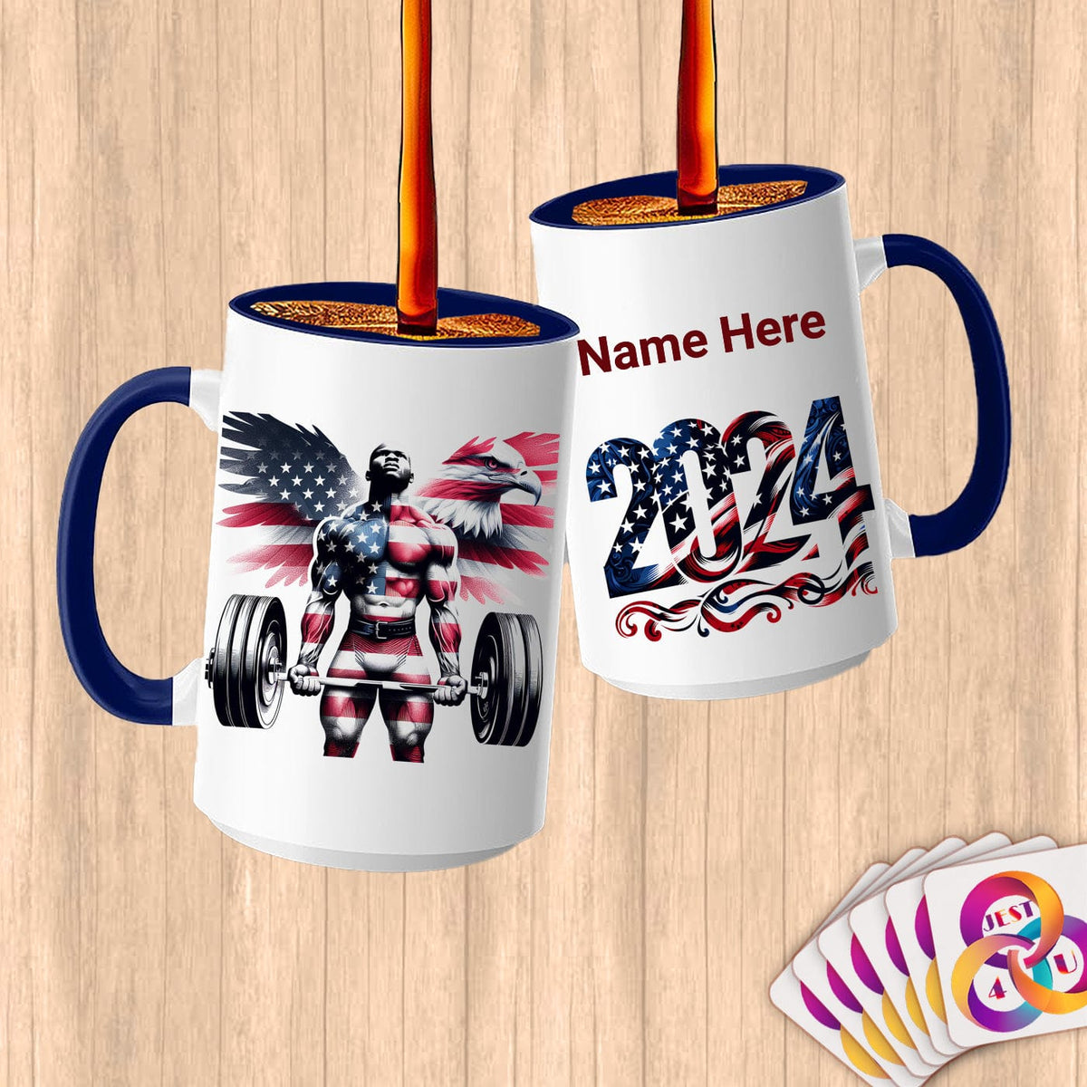 Physical Item 15oz / Blue Patriotic Strength Powerlifter ~Limited Edition 2024 "USA Excellence" ~ Customized Large 15oz Mug