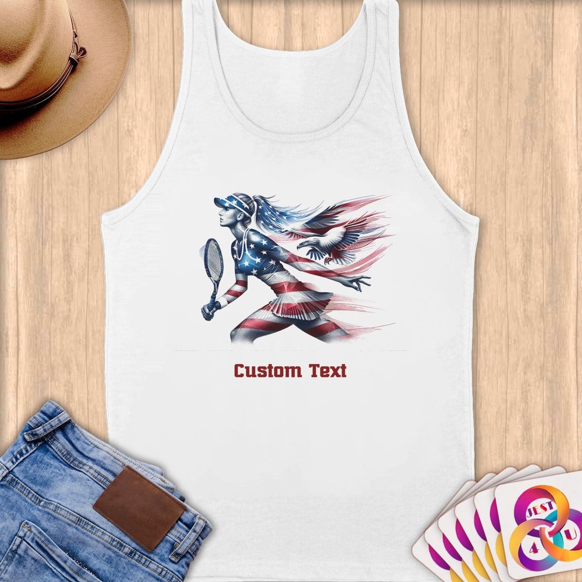 Physical Item S / White Patriotic Tennis Athlete~Limited Edition 2024 "USA Excellence" ~ Customizable Supersoft Tank Top