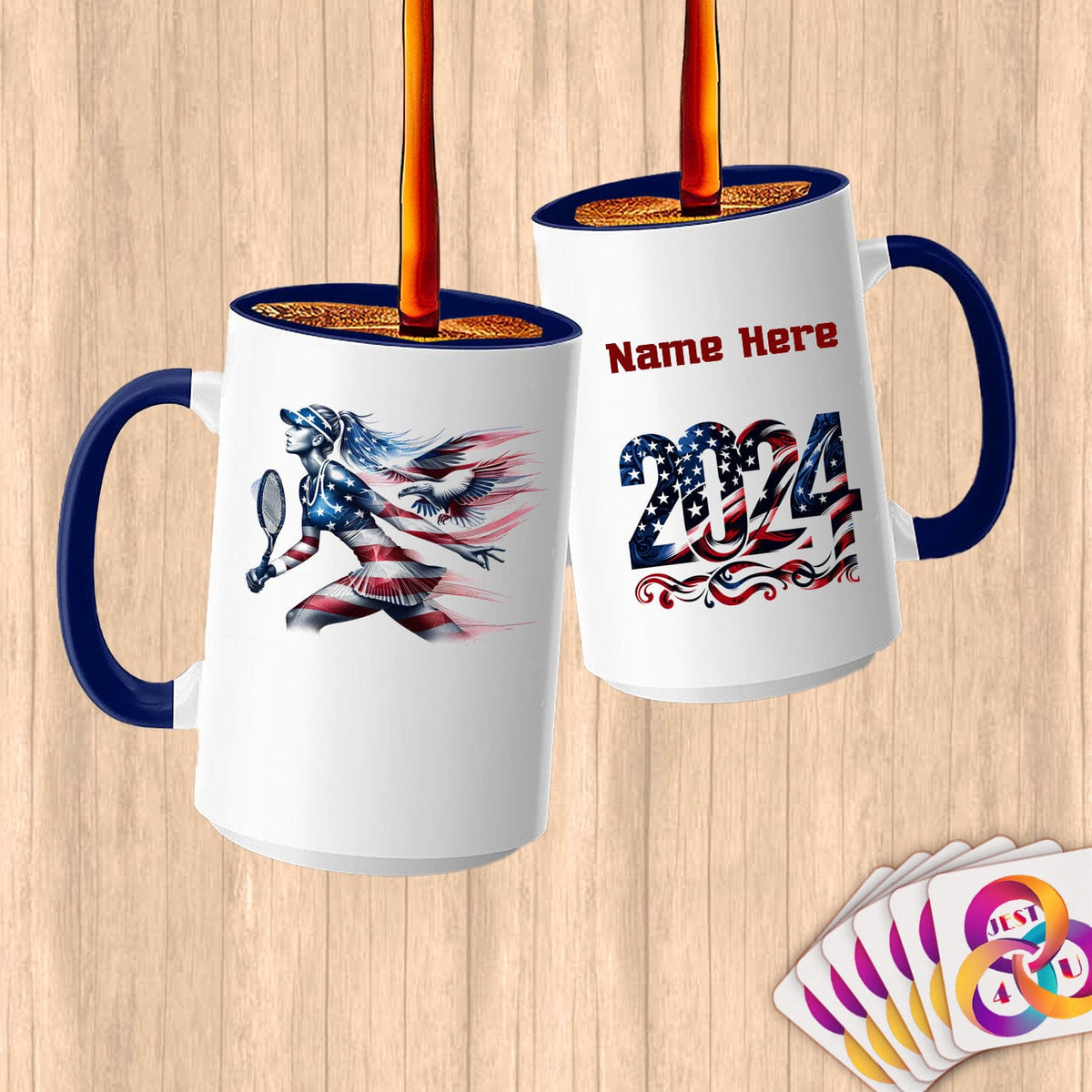 Physical Item 15oz / Blue Patriotic Tennis Athlete~Limited Edition 2024 "USA Excellence" ~ Customized Large 15oz Mug