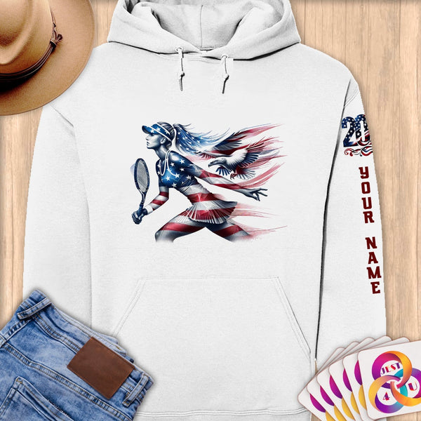 Physical Item S / White Patriotic Tennis Athlete~Limited Edition 2024 "USA Excellence" ~ Personalized Premium Hoodie