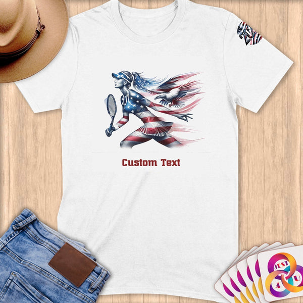 Physical Item S / White Patriotic Tennis Athlete~Limited Edition 2024 "USA Excellence" ~ Personalized Softstyle T-Shirt
