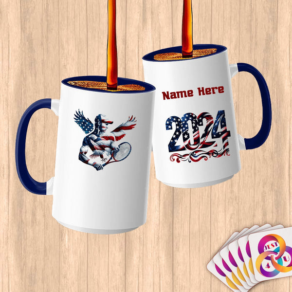 Physical Item 15oz / Blue Patriotic Tennis Champion Eagle~Limited Edition 2024 "USA Excellence" ~ Customized Large 15oz Mug