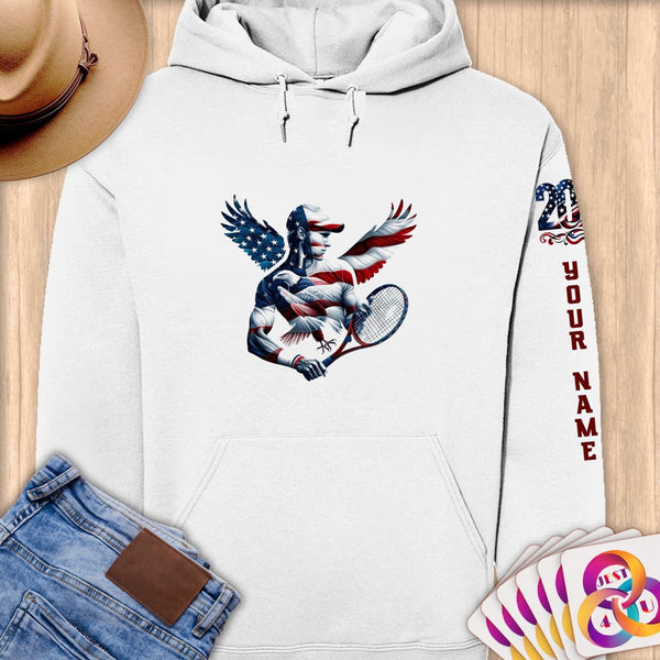 Physical Item S / White Patriotic Tennis Champion Eagle~Limited Edition 2024 "USA Excellence" ~ Personalized Premium Hoodie
