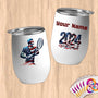 Physical Item 12 oz / White Patriotic Tennis Hero ~ Limited Edition 2024 "USA Excellence" ~ Customizable 12oz Wine Tumbler with Lid