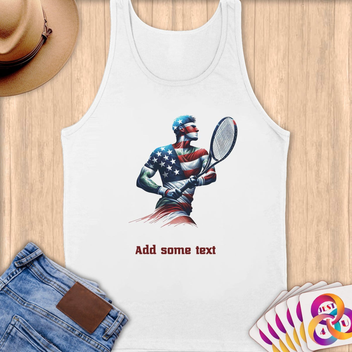 Physical Item S / White Patriotic Tennis Hero ~ Limited Edition 2024 "USA Excellence" ~ Customizable Supersoft Tank Top