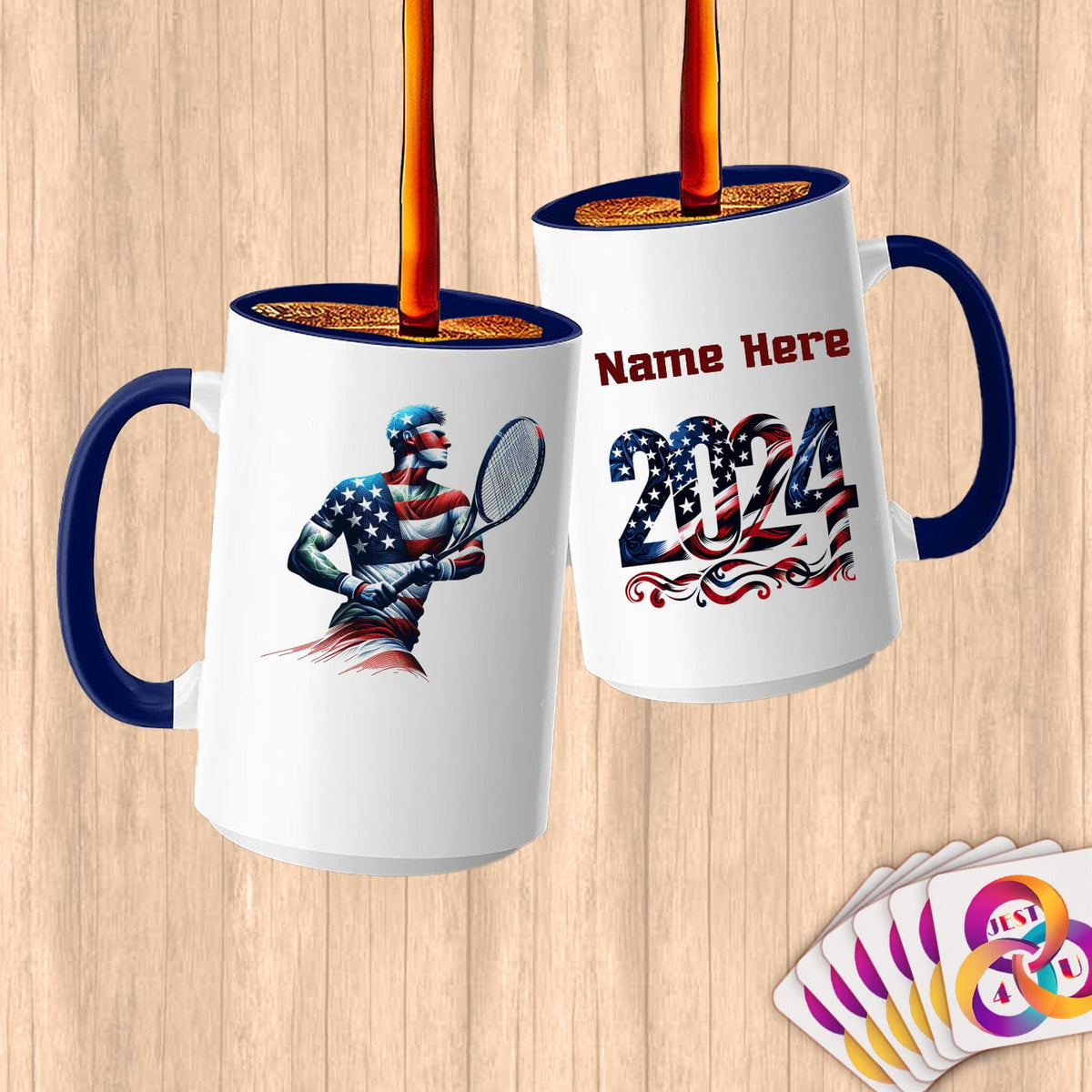 Physical Item 15oz / Blue Patriotic Tennis Hero ~ Limited Edition 2024 "USA Excellence" ~ Customized Large 15oz Mug