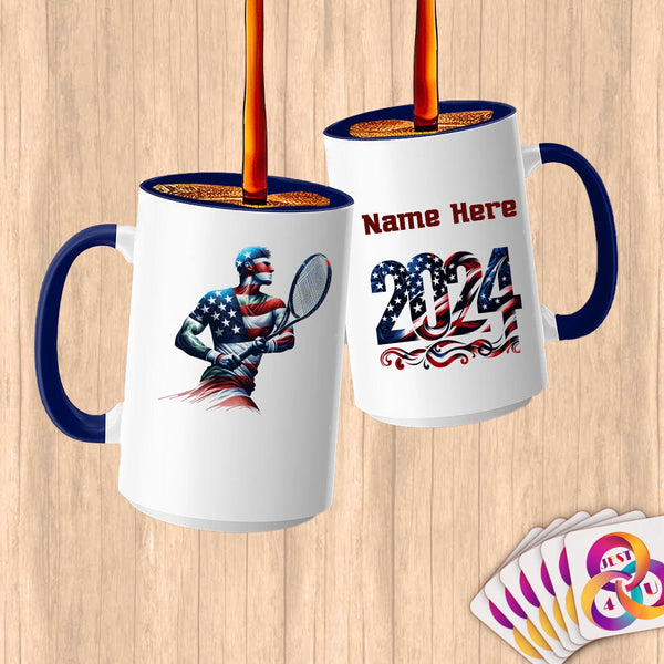 Physical Item 15oz / Blue Patriotic Tennis Hero ~ Limited Edition 2024 "USA Excellence" ~ Customized Large 15oz Mug