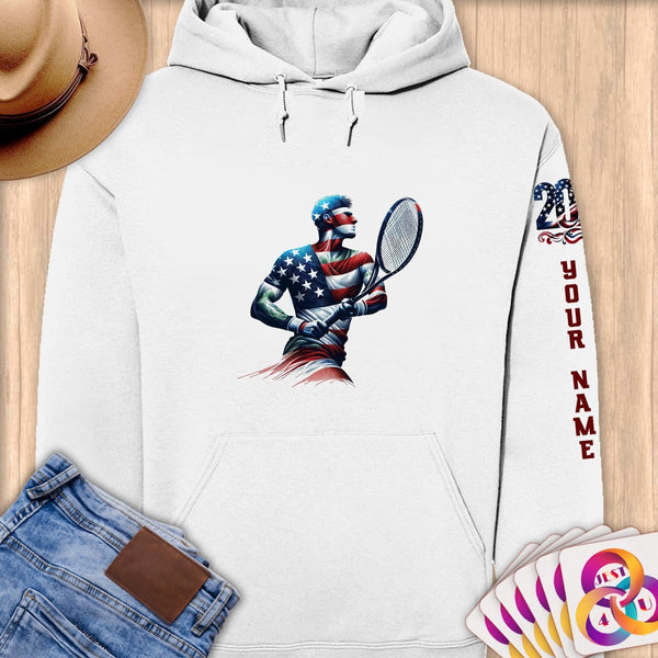 Physical Item S / White Patriotic Tennis Hero ~ Limited Edition 2024 "USA Excellence" ~ Personalized Premium Hoodie