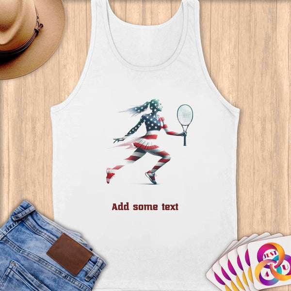 Physical Item S / White Patriotic Tennis Star USA ~ Limited Edition 2024 "USA Excellence" ~ Customizable Supersoft Tank Top