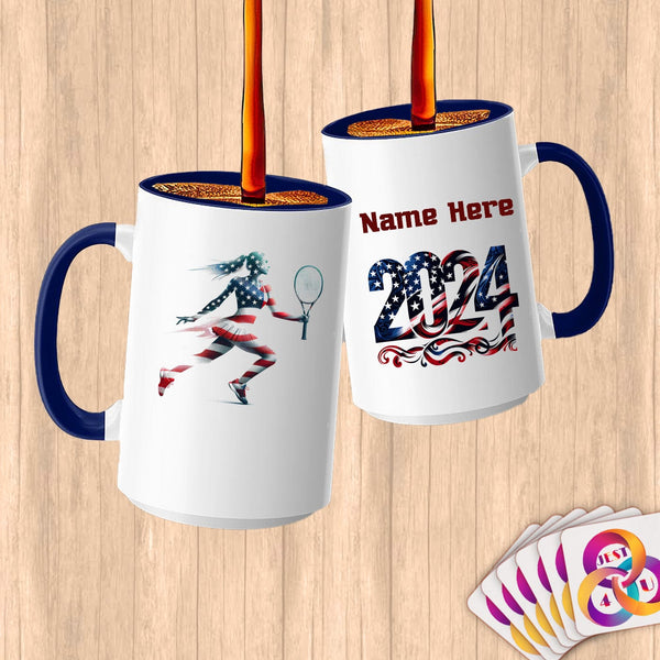 Physical Item 15oz / Blue Patriotic Tennis Star USA ~ Limited Edition 2024 "USA Excellence" ~ Customized Large 15oz Mug