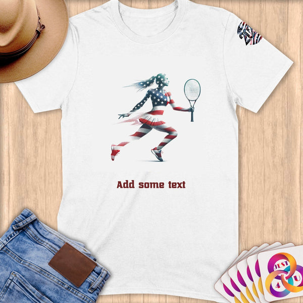 Physical Item S / White Patriotic Tennis Star USA ~ Limited Edition 2024 "USA Excellence" ~ Personalized Softstyle T-Shirt