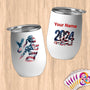 Physical Item 12 oz / White Patriotic Volleyball ~Limited Edition 2024 "USA Excellence" ~ Customizable 12oz Wine Tumbler with Lid