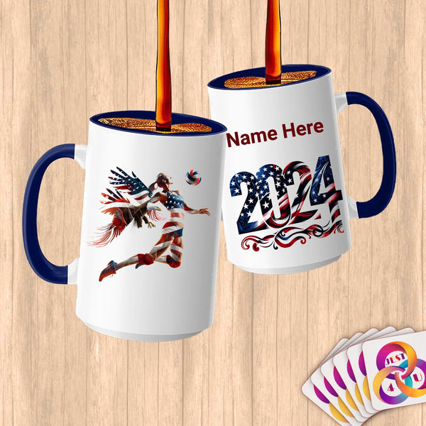 Physical Item 15oz / Blue Patriotic Volleyball ~Limited Edition 2024 "USA Excellence" ~ Customized Large 15oz Mug