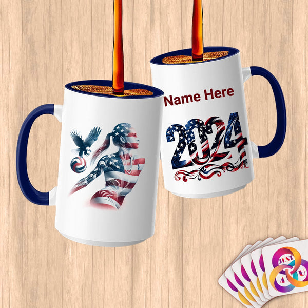Physical Item 15oz / Blue Patriotic Volleyball ~Limited Edition 2024 "USA Excellence" ~ Customized Large 15oz Mug