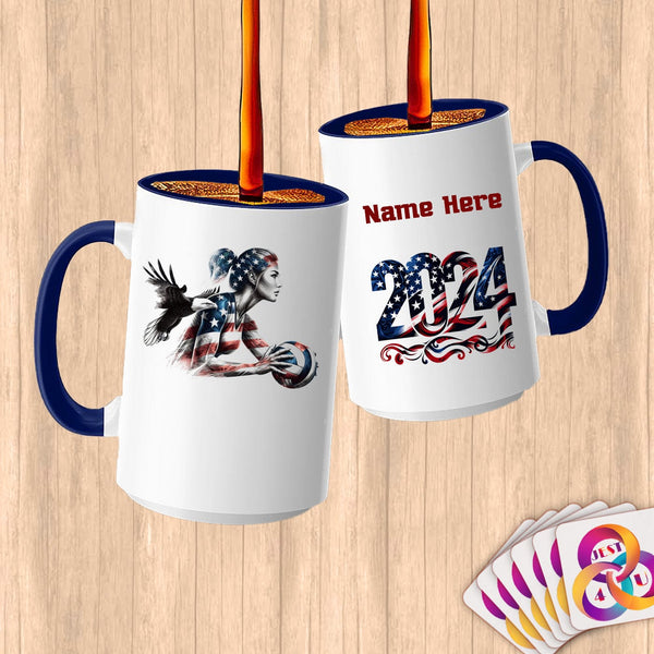Physical Item 15oz / Blue Patriotic Volleyball Player Eagle~Limited Edition 2024 "USA Excellence" ~ Customized Large 15oz Mug