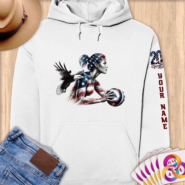 Physical Item S / White Patriotic Volleyball Player Eagle~Limited Edition 2024 "USA Excellence" ~ Personalized Premium Hoodie
