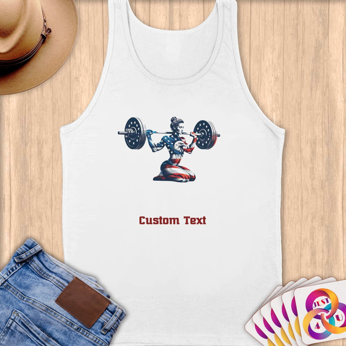 Physical Item S / White Patriotic Weightlifting Woman~Limited Edition 2024 "USA Excellence" ~ Customizable Supersoft Tank Top