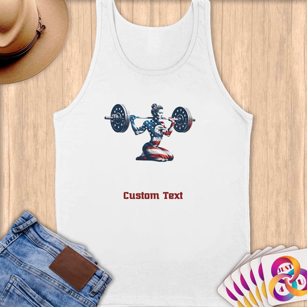 Physical Item S / White Patriotic Weightlifting Woman~Limited Edition 2024 "USA Excellence" ~ Customizable Supersoft Tank Top
