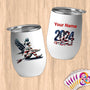 Physical Item 12 oz / White Patriotic Winged Rower ~Limited Edition 2024 "USA Excellence" ~ Customizable 12oz Wine Tumbler with Lid