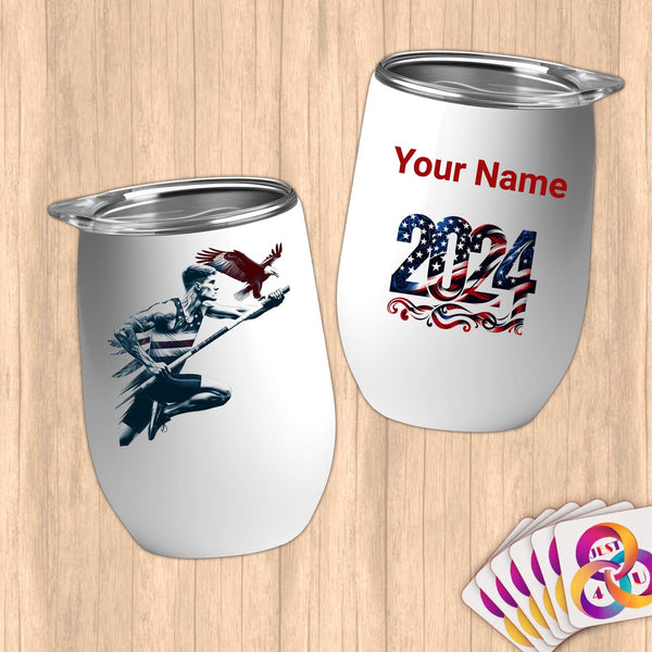 Physical Item 12 oz / White Pole Leaps~Limited Edition 2024 "USA Excellence" ~ Customizable 12oz Wine Tumbler with Lid