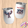 Physical Item 12 oz / White Power Eagle ~Limited Edition 2024 "USA Excellence" ~ Customizable 12oz Wine Tumbler with Lid