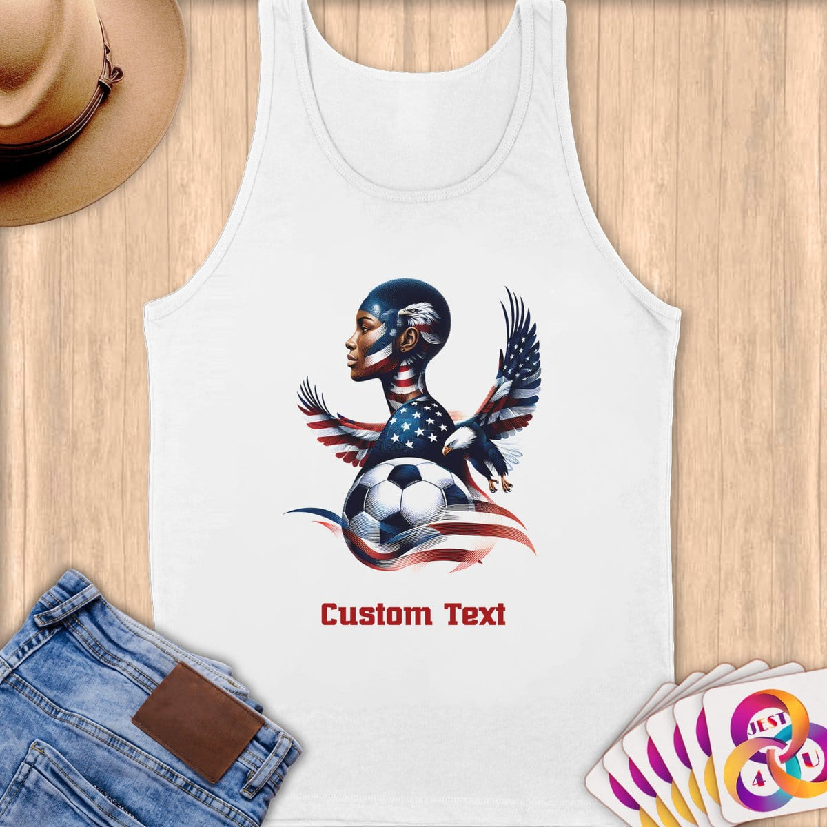 Physical Item S / White Proud Patriot Soccer Eagle ~Limited Edition 2024 "USA Excellence" ~ Customizable Supersoft Tank Top