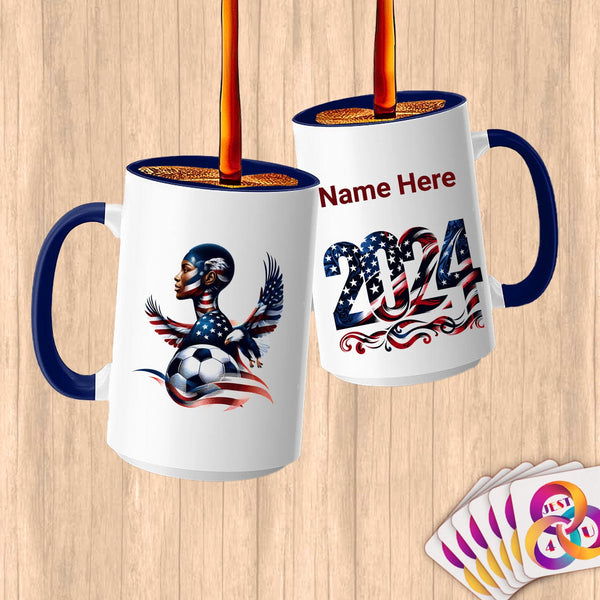 Physical Item 15oz / Blue Proud Patriot Soccer Eagle ~Limited Edition 2024 "USA Excellence" ~ Customized Large 15oz Mug