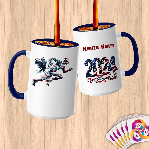 Physical Item 15oz / Blue Racing Runner Eagle~Limited Edition 2024 "USA Excellence" ~ Customized Large 15oz Mug