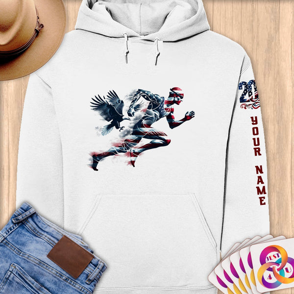 Physical Item S / White Racing Runner Eagle~Limited Edition 2024 "USA Excellence" ~ Personalized Premium Hoodie