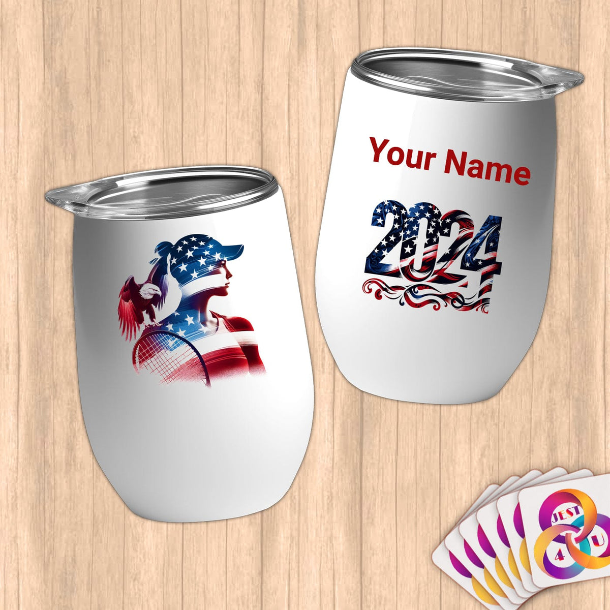 Physical Item 12 oz / White Racket Wings~Limited Edition 2024 "USA Excellence" ~ Customizable 12oz Wine Tumbler with Lid