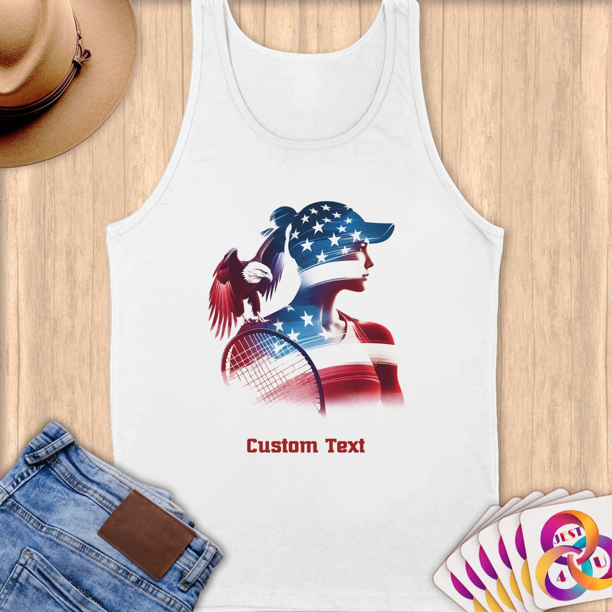 Physical Item S / White Racket Wings~Limited Edition 2024 "USA Excellence" ~ Customizable Supersoft Tank Top