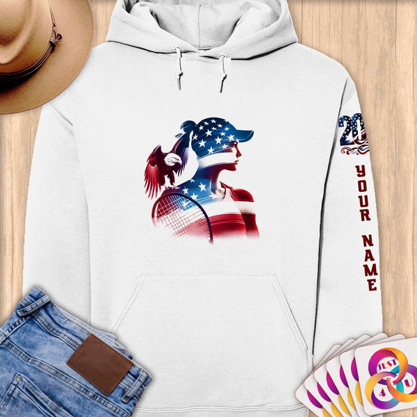 Physical Item S / White Racket Wings~Limited Edition 2024 "USA Excellence" ~ Personalized Premium Hoodie