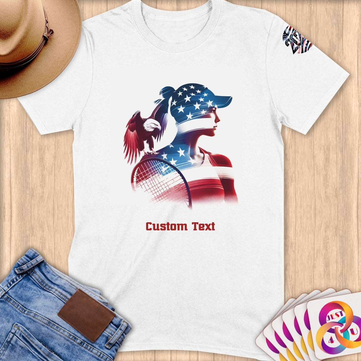 Physical Item S / White Racket Wings~Limited Edition 2024 "USA Excellence" ~ Personalized Softstyle T-Shirt