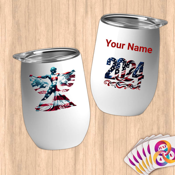 Physical Item 12 oz / White Robed Wrestler~Limited Edition 2024 "USA Excellence" ~ Customizable 12oz Wine Tumbler with Lid