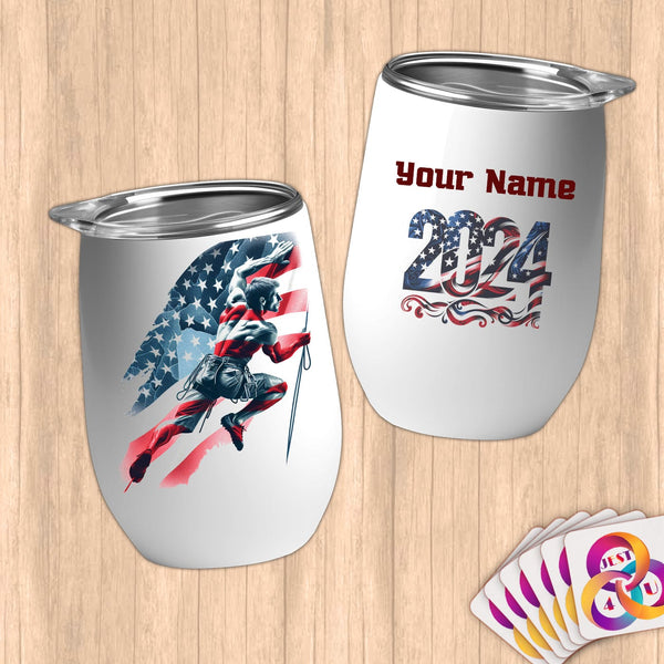 Physical Item 12 oz / White Rock Climbing Freedom ~ Limited Edition 2024 "USA Excellence" ~ Customizable 12oz Wine Tumbler with Lid