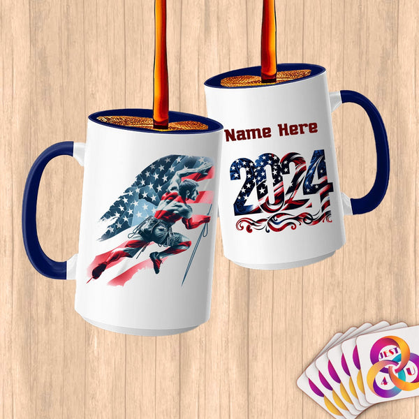Physical Item 15oz / Blue Rock Climbing Freedom ~ Limited Edition 2024 "USA Excellence" ~ Customized Large 15oz Mug