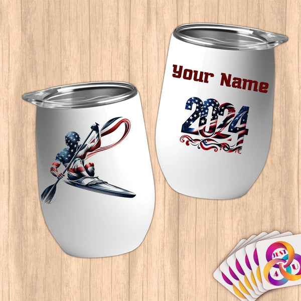Physical Item 12 oz / White Rowing Champ ~ Limited Edition 2024 "USA Excellence" ~ Customizable 12oz Wine Tumbler with Lid