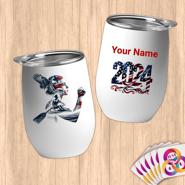 Physical Item 12 oz / White Rowing Freedom ~Limited Edition 2024 "USA Excellence" ~ Customizable 12oz Wine Tumbler with Lid