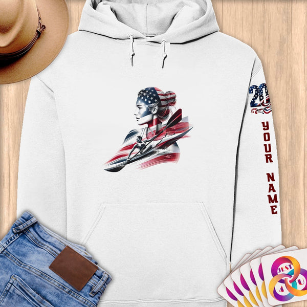 Physical Item S / White Rowing Kayak ~ Limited Edition 2024 "USA Excellence" ~ Personalized Premium Hoodie
