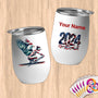 Physical Item 12 oz / White Rowing Stripes~Limited Edition 2024 "USA Excellence" ~ Customizable 12oz Wine Tumbler with Lid