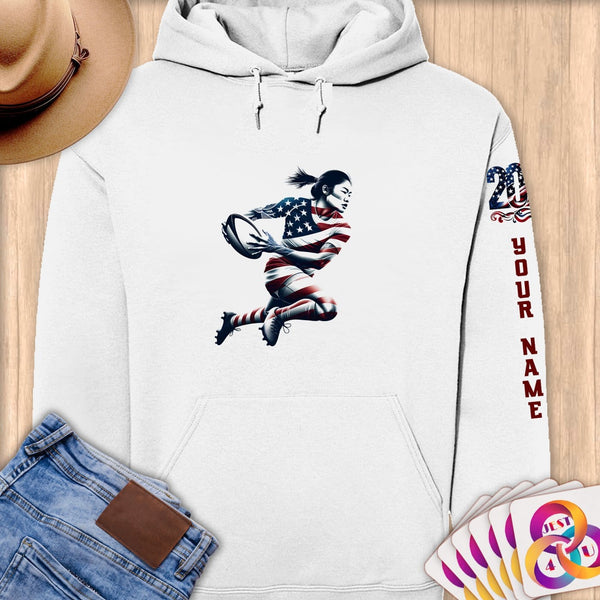 Physical Item S / White Rugby Freedom ~ Limited Edition 2024 "USA Excellence" ~ Personalized Premium Hoodie