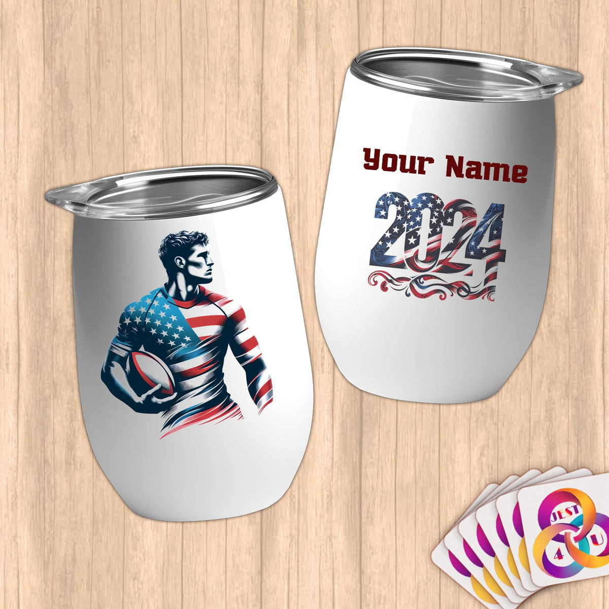 Physical Item 12 oz / White Rugby Hero ~ Limited Edition 2024 "USA Excellence" ~ Customizable 12oz Wine Tumbler with Lid