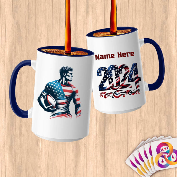 Physical Item 15oz / Blue Rugby Hero ~ Limited Edition 2024 "USA Excellence" ~ Customized Large 15oz Mug