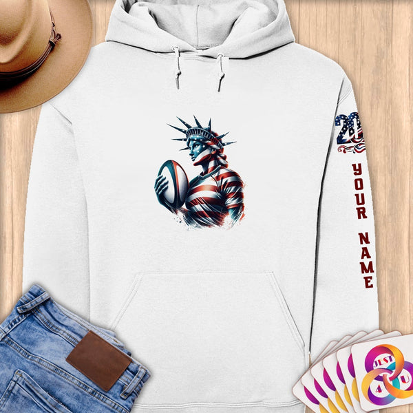 Physical Item S / White Rugby Liberty ~ Limited Edition 2024 "USA Excellence" ~ Personalized Premium Hoodie