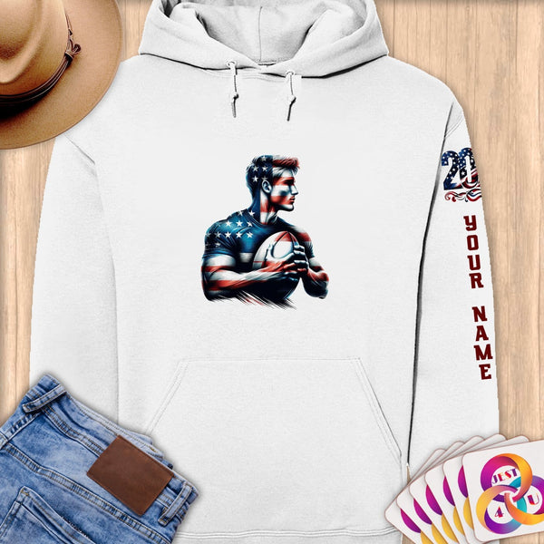 Physical Item S / White Rugby Pride ~ Limited Edition 2024 "USA Excellence" ~ Personalized Premium Hoodie