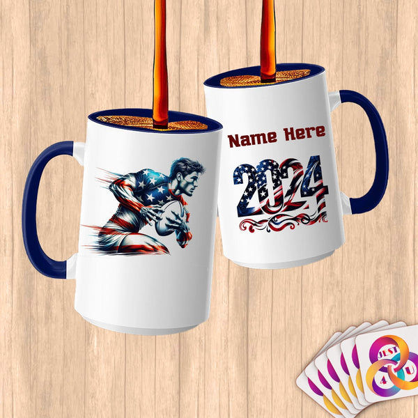 Physical Item 15oz / Blue Rugby Sensation ~ Limited Edition 2024 "USA Excellence" ~ Customized Large 15oz Mug