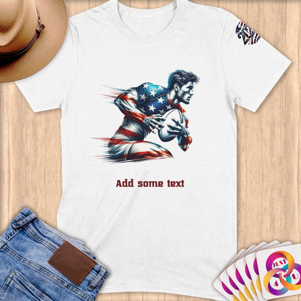 Physical Item S / White Rugby Sensation ~ Limited Edition 2024 "USA Excellence" ~ Personalized Softstyle T-Shirt