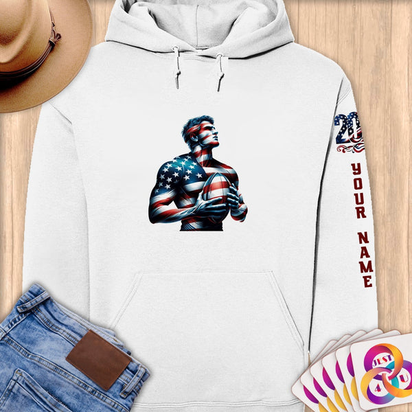 Physical Item S / White Rugby Stars ~ Limited Edition 2024 "USA Excellence" ~ Personalized Premium Hoodie