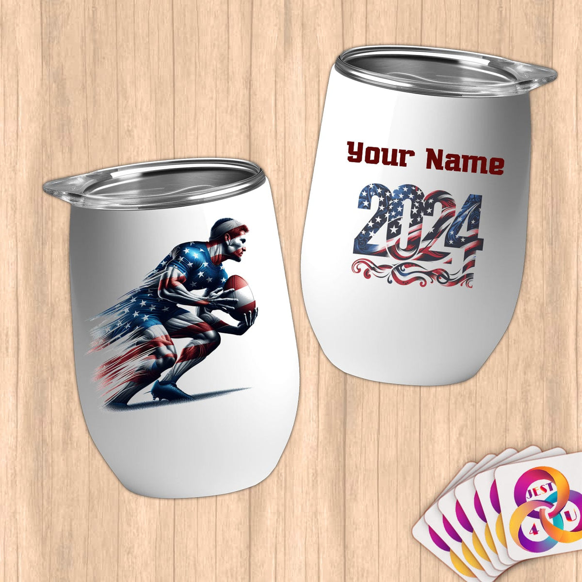 Physical Item 12 oz / White Rugby Strength ~ Limited Edition 2024 "USA Excellence" ~ Customizable 12oz Wine Tumbler with Lid